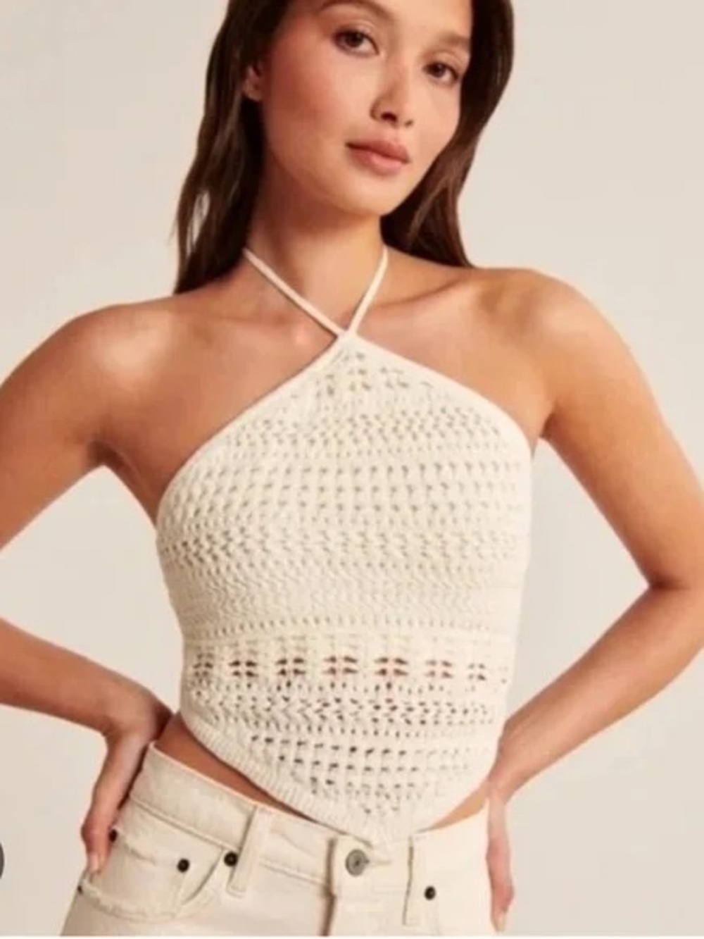 Abercrombie & Fitch Cream Crochet Halter Scarf Top